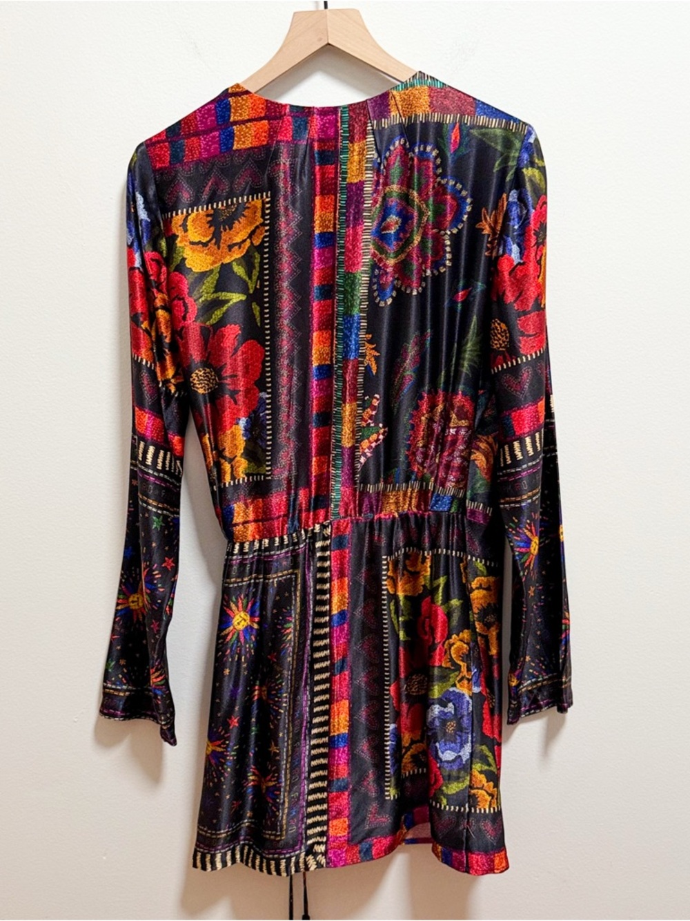 Farm rio colorful scarf print wrap dress tropical vacation floral mini M resort - Picture 3 of 13